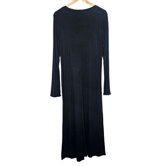 THREE DOTS Karen Dress XL Black Side-Tie Ribbed Long Sleeve Midi Length Modest - Picture 6 of 14